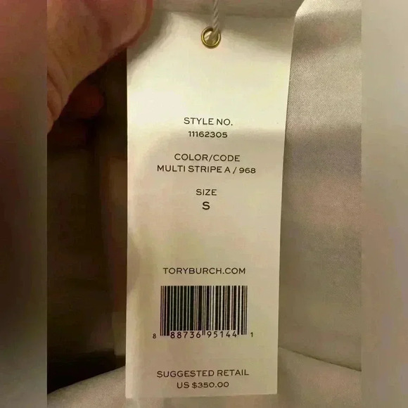 NEW Tory Burch Wrap Skirt Ivory W/ Gray/Brown Stripes - Zip Close, Size S Lined - Picture 5 of 11